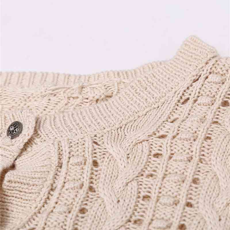 Streetwear Women Hollow Out Sweaters Fashion Ladies O-Neck Knitted Coats Elegant Female Chic Button Beige Cardigan 210430
