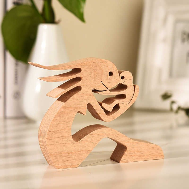 Wooden Ornament Family Sculptures Men Women and Child Figurine Decoration DIY Wood Piece anniversary Gift 210804