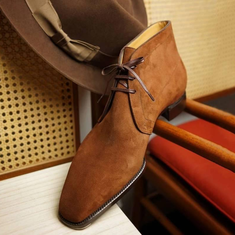 Boots Fashion Men Shoes Spring Autumn Lace Up Faux Suede Square Toe Low Heel Casual Comfortable Dress Desert Boots DH514
