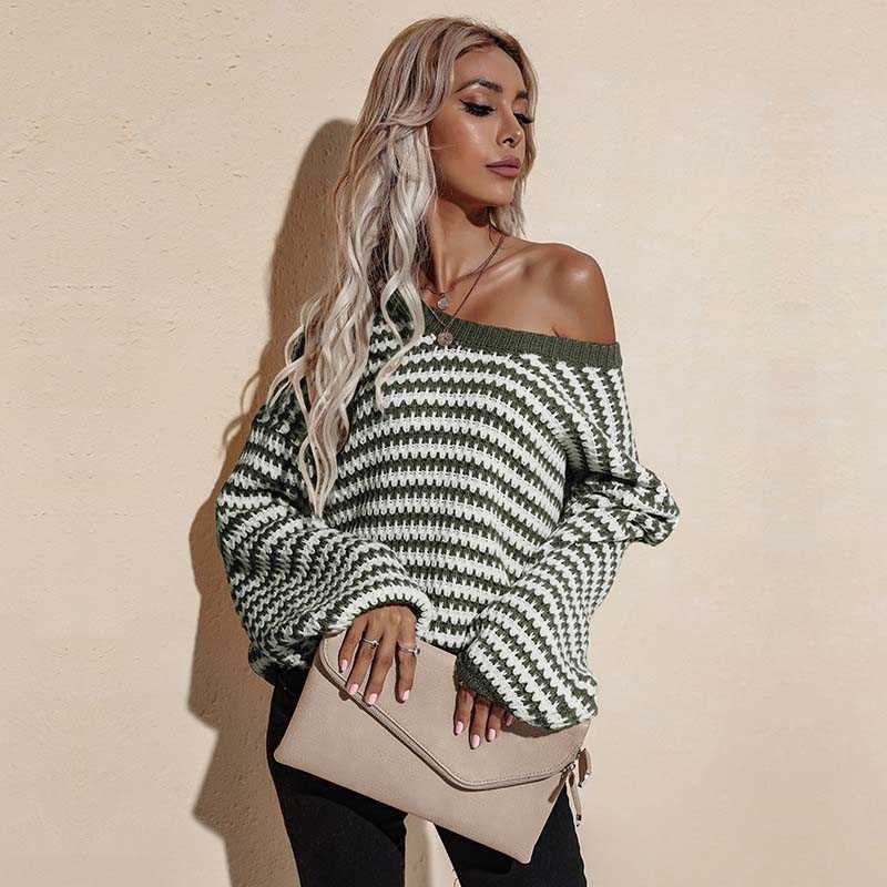 Autumn Winter V Neck Sweater Pullover Women Loose Off Shoulder Sweater Ladies Long Sleeve Jumper Sweater For Women Knitwear 211014