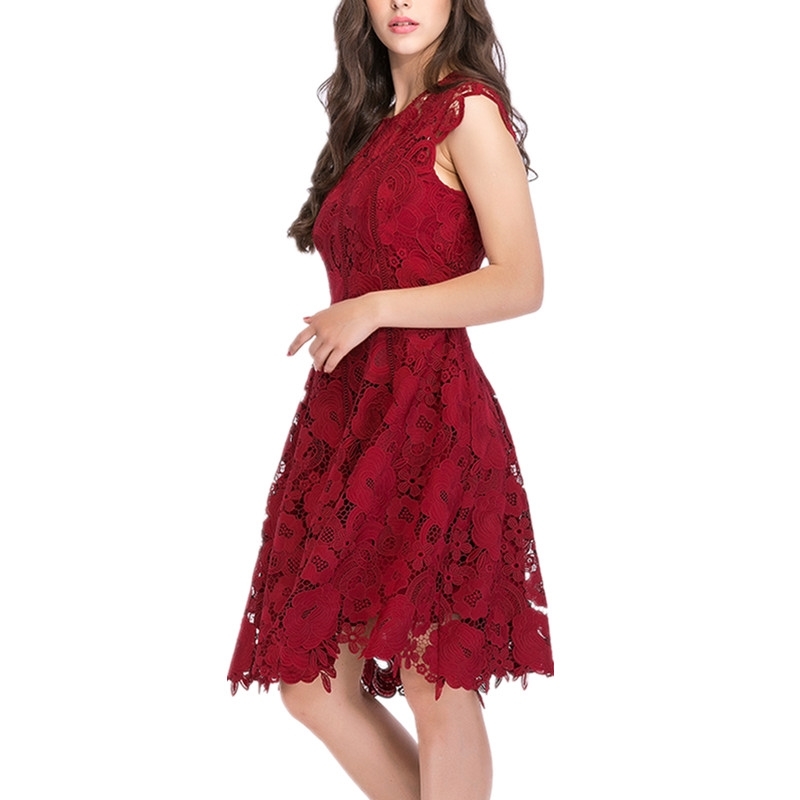 Arrival Small Fragrant Wind Wine Red Sleeveless Lace Dress Sexy Slim Summer Runway Dresses 210520