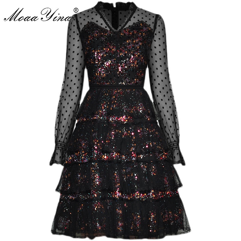 Fashion dress Spring Women Dress V-neck Mesh Long sleeve Color Sequins Sexy Party Cake Dresses 210524, Black
Fashion dress Spring Women Dress V-neck Mesh Long sleeve Color Sequins Sexy Party Cake Dresses 210524, Black
