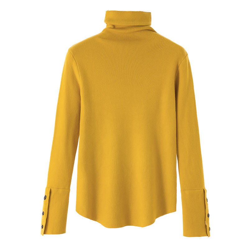 Pullover Button Korean Style Turtleneck Bottoming Sweaters Women Solid Knitted Jumper Slim Chic Cuffs Pull Femme 11796 210508