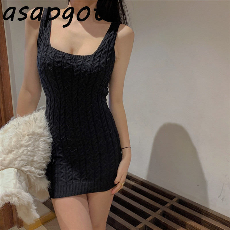 Dresses Slim Wrap Hip High Waist White Knitted Tank Dress Women Mini Bottom Tight Black Sweater Sexy Fashion Vestido De Mujer 210429