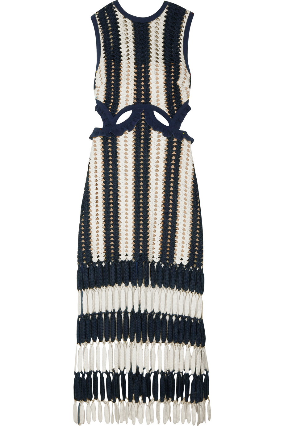 High Quality est Fashion Knitted Tank Dress White Blue Patchwork Striped Beach Dresses Women Summer Maxi Long 210520