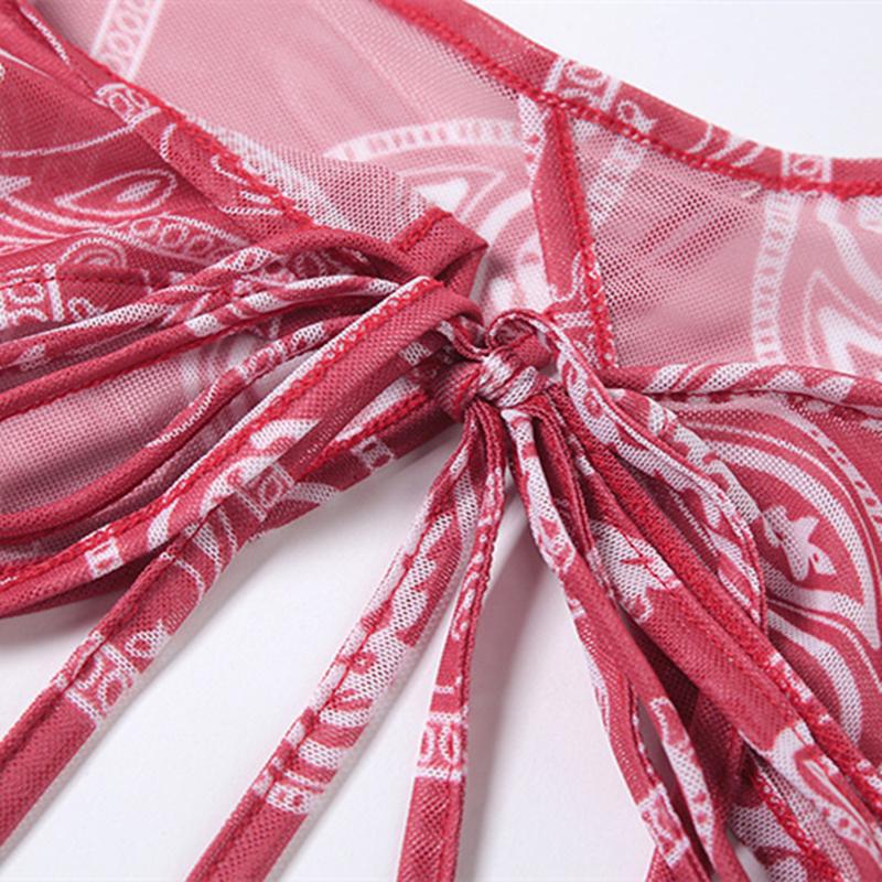 Bandana Print Sheer Mesh Two Piece Set Long Sleeve Crop Top Leggings 2pc Club Outfits For Women Matching Sets D87CZ16 Women0394951826