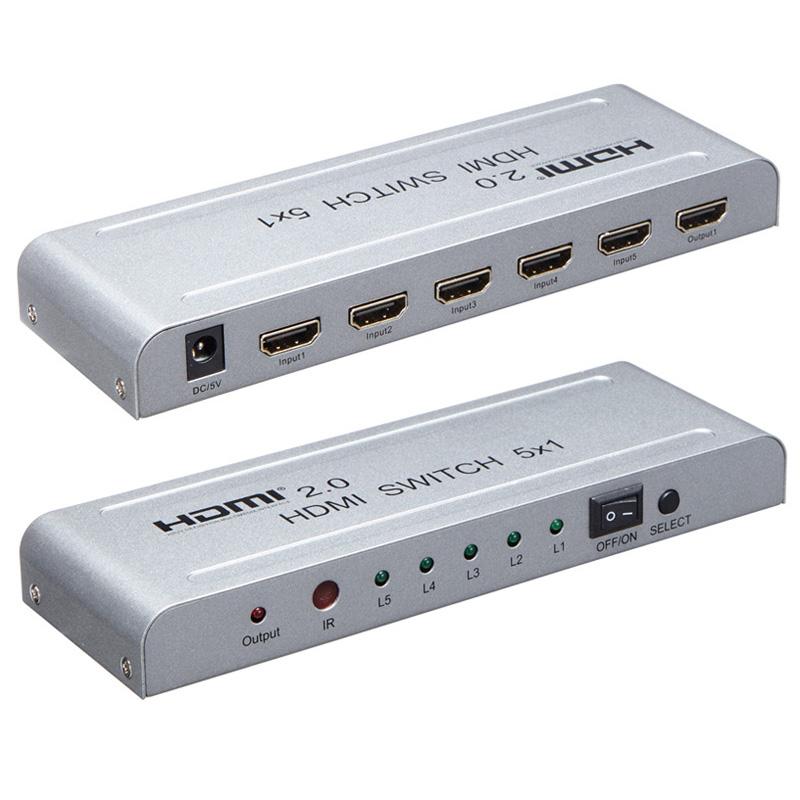 Audio Cables & Connectors 2.0 Switch 5x1 Selector Switcher Video Converter 4K 60Hz 3D 1080P IR HDCP2.2 For PS3 PS4 TV BOX PC DVD To HDT