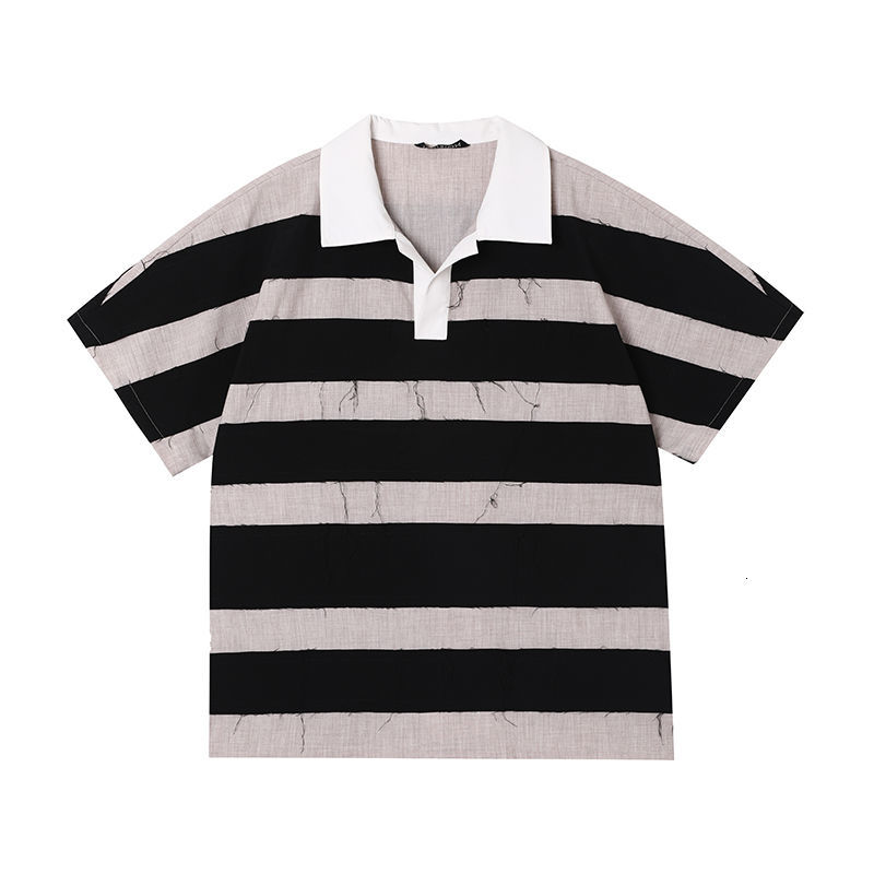IEFB Summer Polo Shirt For Men Personalized Burr Stripe Polo Pullover Short Sleeve Tee Tops Oversized Clothing 9Y7551 210524