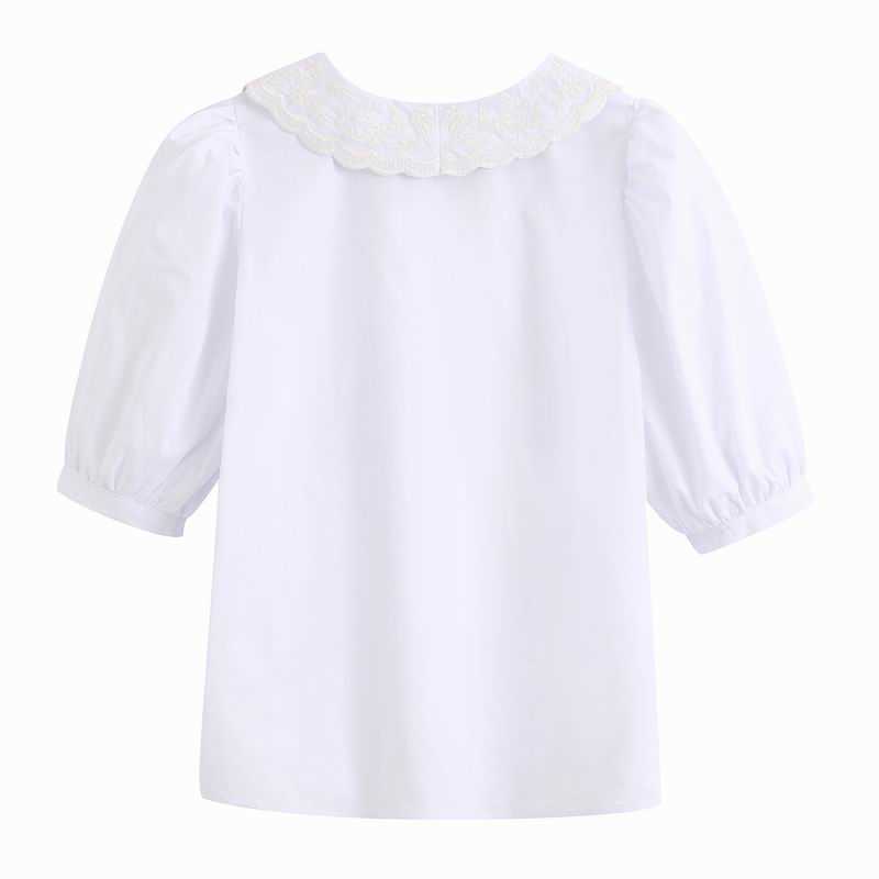 Women White Shirt Summer Fashion Half Sleeve Short Tops Modern Lady Embroidery Blouse 210602