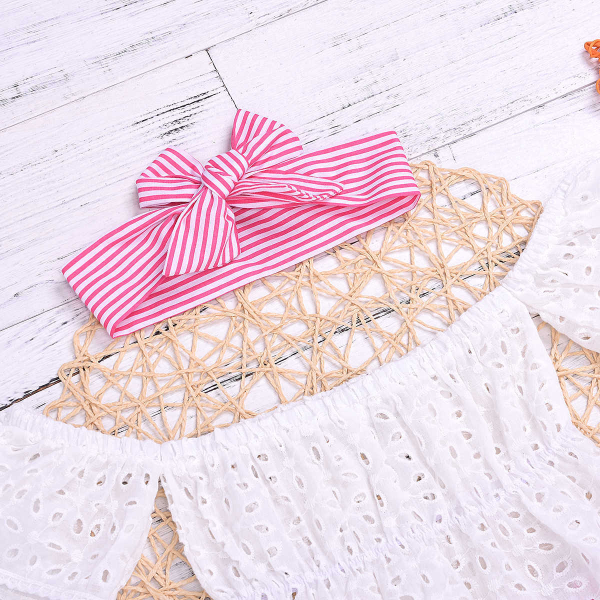 Baby Girl's Hollow Out Top Striped Shorts and Headband Set 210528