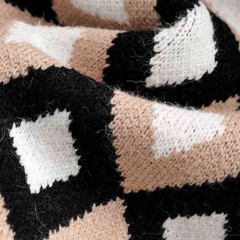 Vintage Woman Rhombus Plaid V Neck Sweater Fashion Ladies Autumn Oversized Knitted Tops Female Chic Soft Sweaters 210515