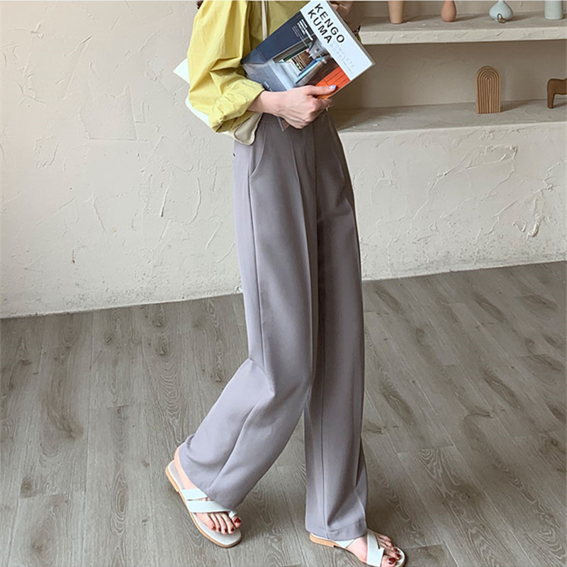 SML 5colors korean style solid color suit Wide Leg trouser female autumn Spring high waist long pants womens (X1878) 210423