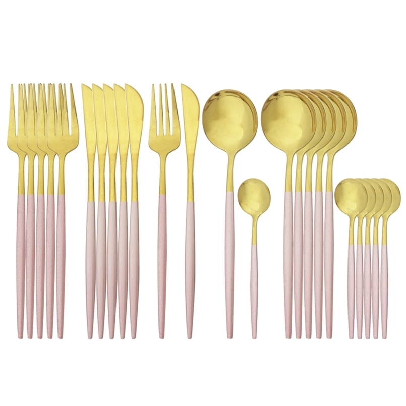 Pink Gold Cutlery Set Stainless Steel Dinnerware 24Pcs Knives Forks Coffee Spoons Flatware Kitchen Dinner Tableware 211023 от DHgate WW
