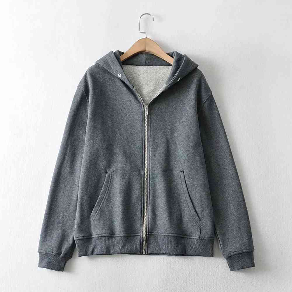 zipper hooded Hoodies Women Sweatshirt Long Sleeve pocket thick Loose Cardigan coat Casual plus size 210521