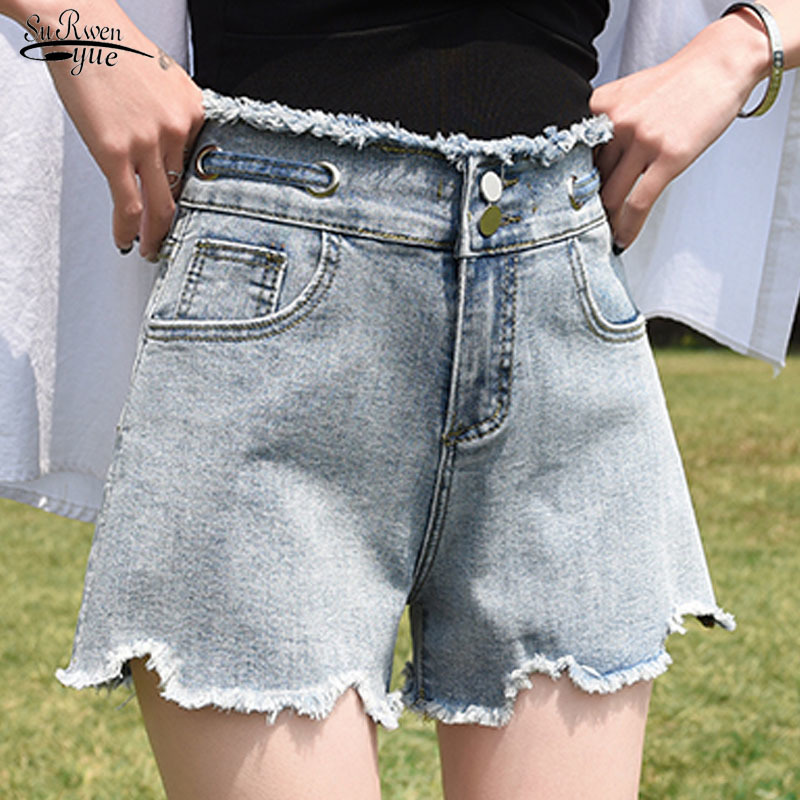 Summer Korean Short Jeans Denim Shorts Women Casual High-Waisted Loose Wide-Leg Femme 9516 210427