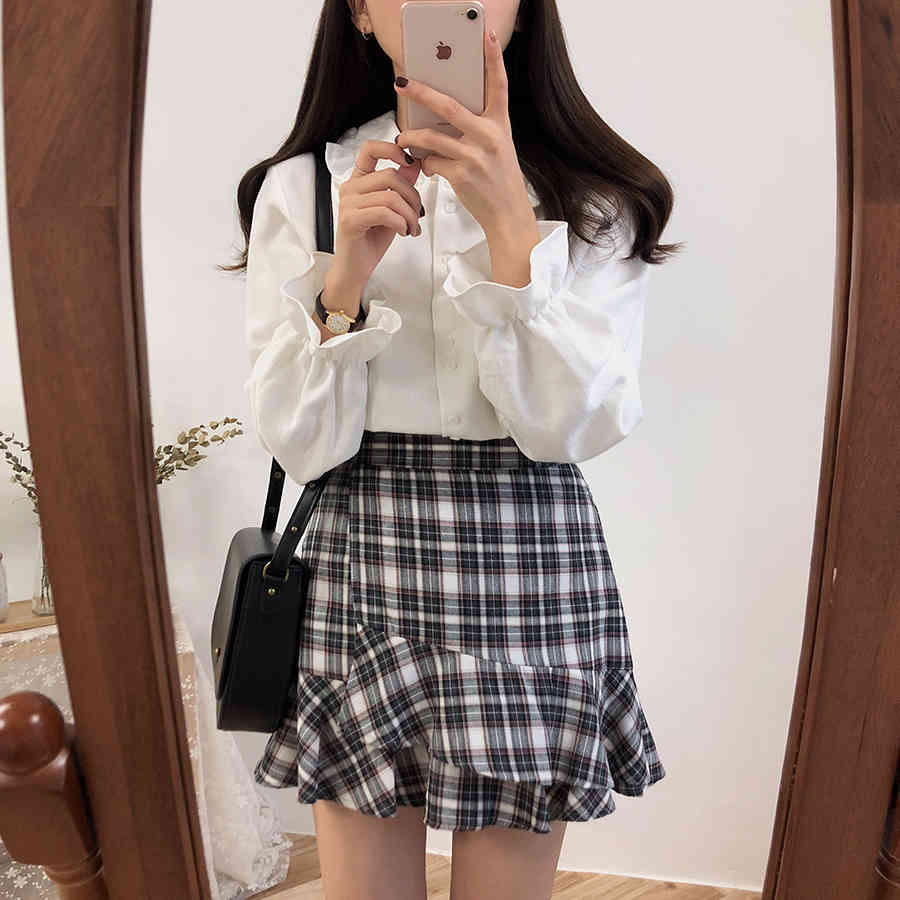 Korean White Shirt Casual Peter Pan Collar Female Blouse Long Sleeve Sweet Blusas Girls Students Fashion Top 210519