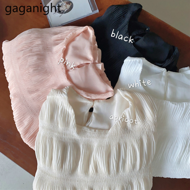 Gaganight Fashion Women Chiffon Blouse Solid Office Lady Long Sleeve Shirt Slim Korean Blusas Sweet Girl Blouses Chic Korean New 210317