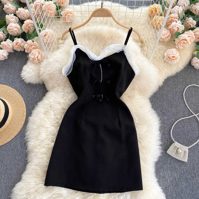 DEAT Women Sling Ruffles Midi Dress Sleeveless Arrivals Lady Sexy Backless Fashion Spring Summer 11D584 210709