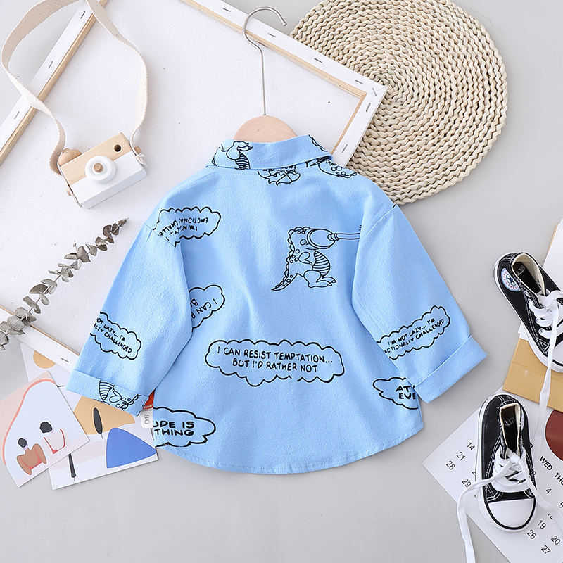 Baby Boy Shirts Summer born Boys printe dinosaur Casual Long Sleeve Tops Infant Clothing for Bebes top tees 210713