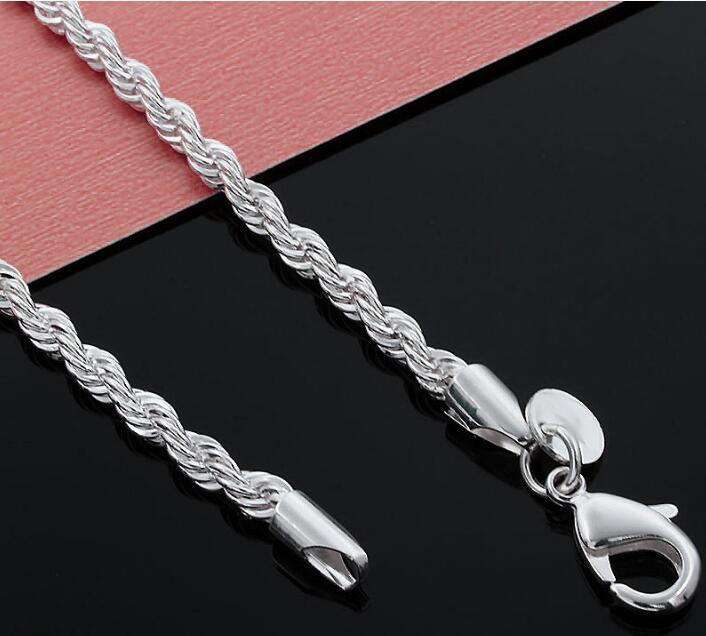 925 Sterling Silver necklace 16/18/20/22/24 Inch 4mm Twisted Rope Chain Necklace For Women Man Fashion Wedding Charm Jewelry GC608