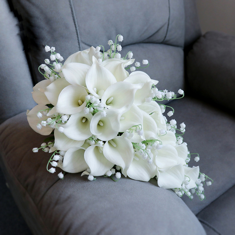 Wedding Flowers Collection Fake Calla Lily Lilies of the Valley Cascading Bridal Bouquet Waterfall Style Flores Para Casamento