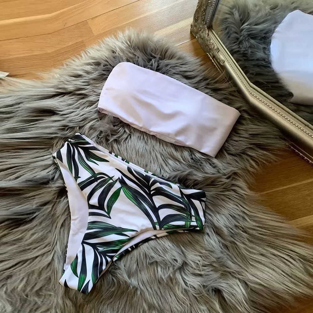 High Leg Bandeau bikini set Swimwear female two pieces swimsuit Waist Bikini Women Bathing Suit biquini 210611