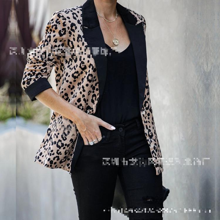 GetSpring Women Blazer Leopard Print Coat Single Breasted Long Sleeve Ladies Jacket Women's Slim Suit 210524