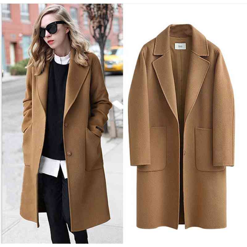 2021 autumn winter double-sided European and American women's new style black/camel/wool long loose woolen coat women, Black;brown
2021 autumn winter double-sided European and American women's new style black/camel/wool long loose woolen coat women, Black;brown