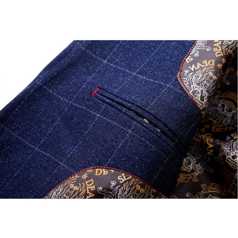 Classic Men Plaid Suits Size S-3XL Slim Fit Men Blazer Jacket and Pants, Black, Navy, Mens Wedding Suits High Quality X0909