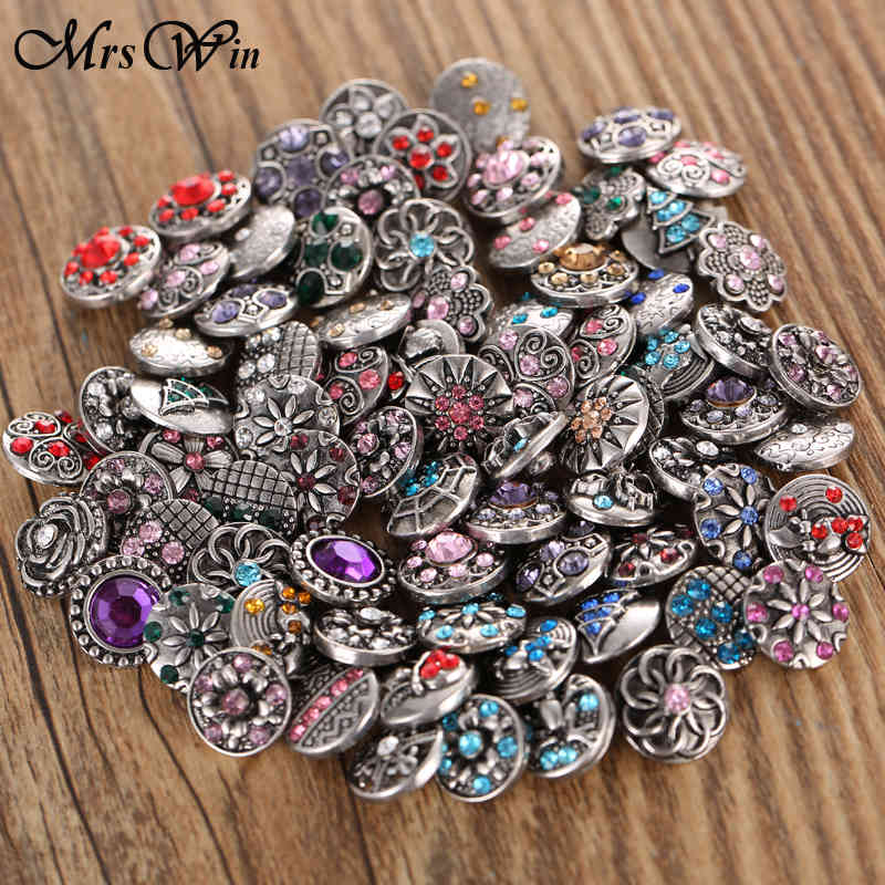 100pcs/lot Wholesale 12mm 18mm Snap Button Jewelry for Snap Bracelet Mixed Rhinestone Metal Charms DIY Buttons Snap Jewelry 210323