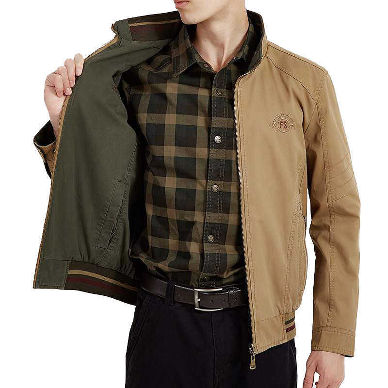 Spring Autumn Europe Middle Aged Men's Double-Sided 100% Cotton Casual Father Style Khaki Jacket Coat Man Black blue Coats 210818