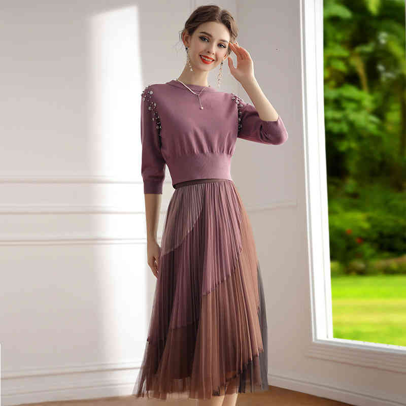 Women' Two Piece Pants Zhili spring fashion suit women' foreign style nail bead sweater fashionable mesh dress two-piece set S0P8, Pink-purple
Women' Two Piece Pants Zhili spring fashion suit women' foreign style nail bead sweater fashionable mesh dress two-piece set S0P8, Pink-purple