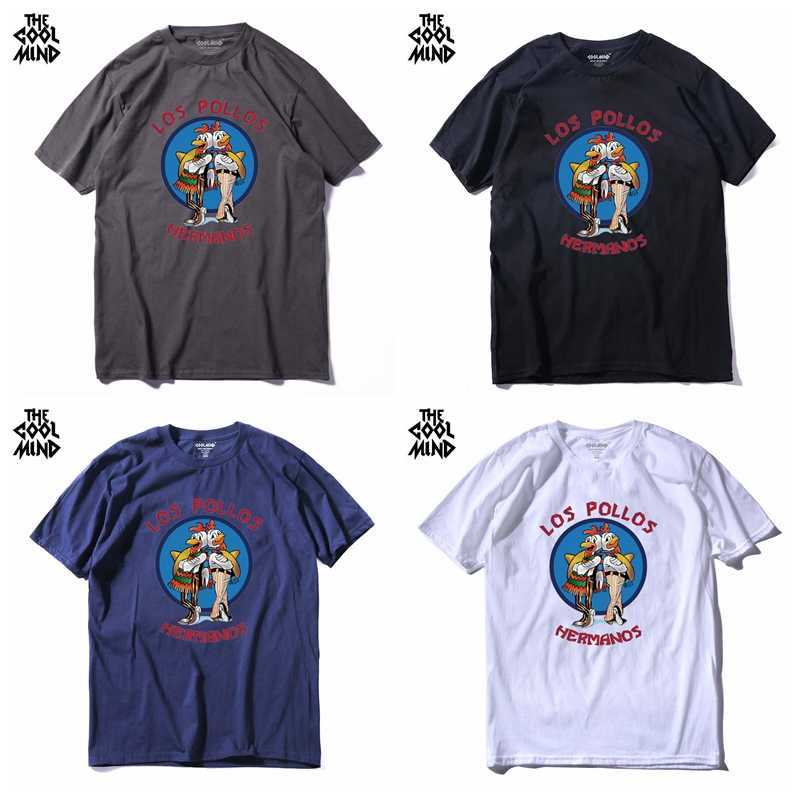 COOLMIND LO0111A 100% cotton short sleeve los pollos print men T shirt casual o-neck summer Tshirt loose cool T-shirt 210629