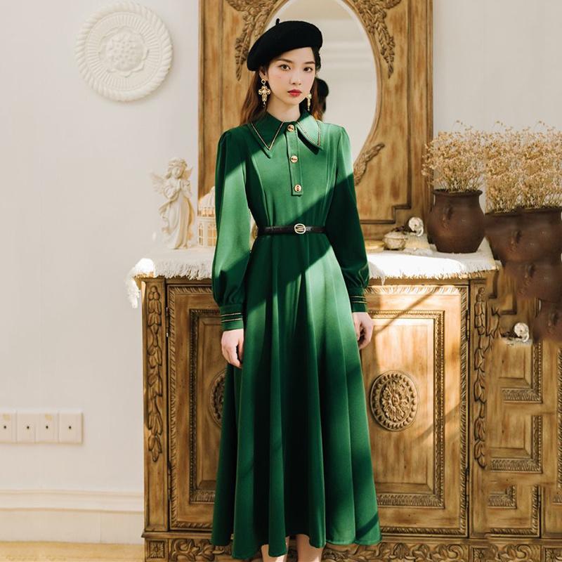 Casual Dresses 2022 Spring Arrival High Quality Plus Size Turn-down Collar Women Long Solid Dress With Belt Office Vestidos Female, Black;gray 
Casual Dresses 2022 Spring Arrival High Quality Plus Size Turn-down Collar Women Long Solid Dress With Belt Office Vestidos Female, Black;gray