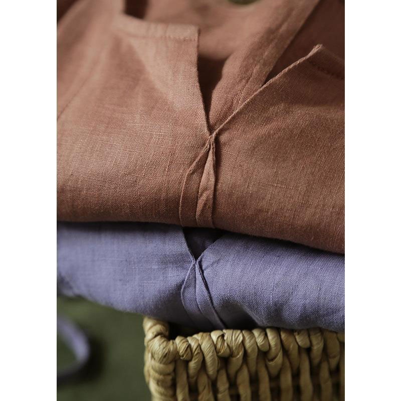 Spring Summer Women 3/4 Sleeve Loose V-neck Shirt 100% Linen Solid Casual Blouses Femme Purple Tops High Quality M249 210512