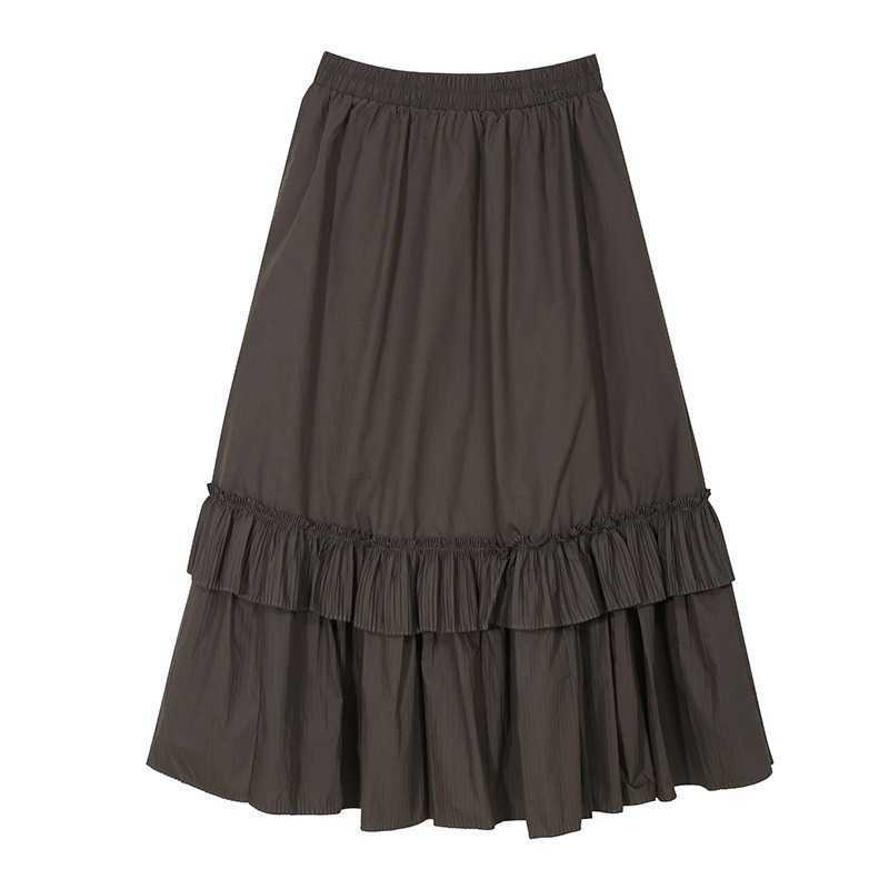 Loose Casual Pleated Skirts Women Spring Summer Solid Japanese High Waist Jupe A-line Fashion Elegant Mujer Faldas 13A240 210525
