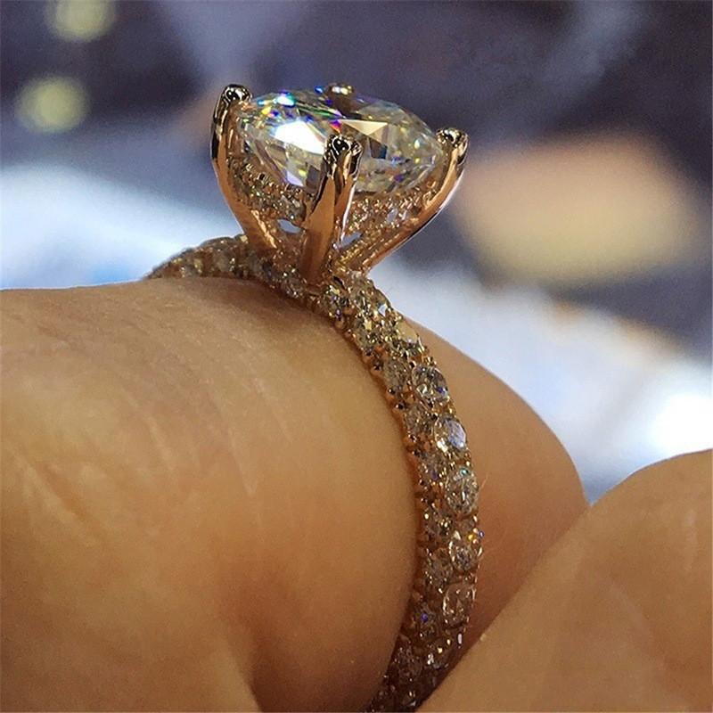 Womens Designer Ring Romantic Zircon Shining Round Stone Wedding Bridal Fashion Jewelry Engagement Rings For Women