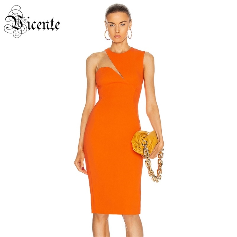 Chic Voile Splicing Design Knee Length Dress Sexy One Shoulder Celebrity Party Club Bandage Vestido Free 210520, Orange
Chic Voile Splicing Design Knee Length Dress Sexy One Shoulder Celebrity Party Club Bandage Vestido Free 210520, Orange