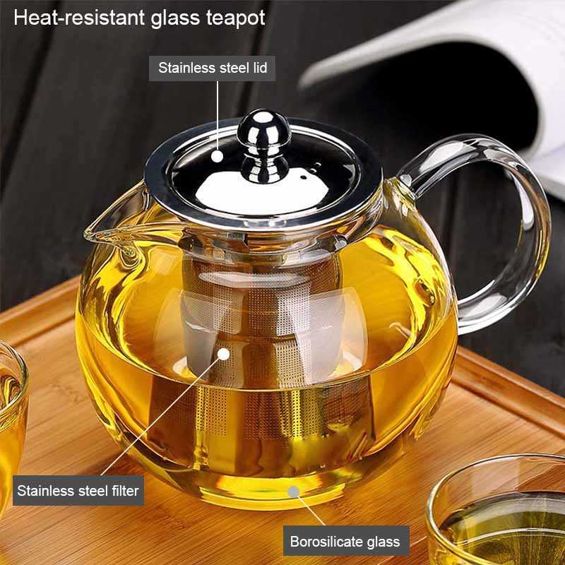 BORREY Borosilicate Glass Teapot With Removable Infuser Filter Heat Resistant Cup Set Flower Puer Oolong Tea Kettle 210621