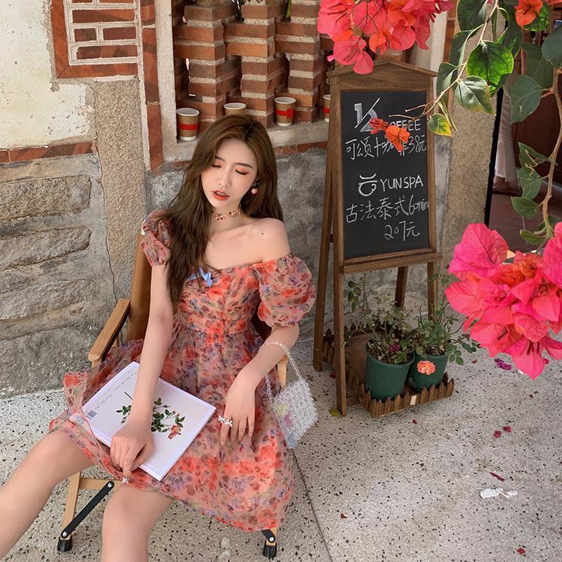 Elegant Floral Mini Dress Women Summer Short Sleeve Lace Dress Korean Party Kawaii Dress Female Summer Chic 210521