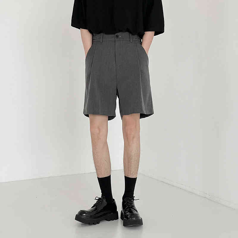 IEFB Summer Black Grey Men's Causal Shorts Button High Waist Casual Loose Straight Knee Length Pants For Male 9Y7086 210524