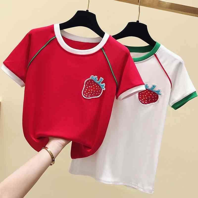 Summer Harajuku strawberry Cotton Short Sleeve T shirt Women Tops Tshirt Korean T-shirt Clothes Slim Chic White Tee Shirt Femme 210604, Red
Summer Harajuku strawberry Cotton Short Sleeve T shirt Women Tops Tshirt Korean T-shirt Clothes Slim Chic White Tee Shirt Femme 210604, Red