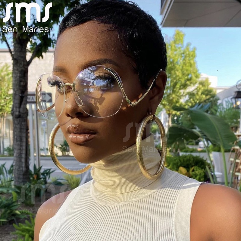 Sunglasses Oversized Rimless Women Vintage Brand Designer Square Sun Glasses Shades Female Pilot Big Frames Eyeglasses Uv400, White;black
Sunglasses Oversized Rimless Women Vintage Brand Designer Square Sun Glasses Shades Female Pilot Big Frames Eyeglasses Uv400, White;black
