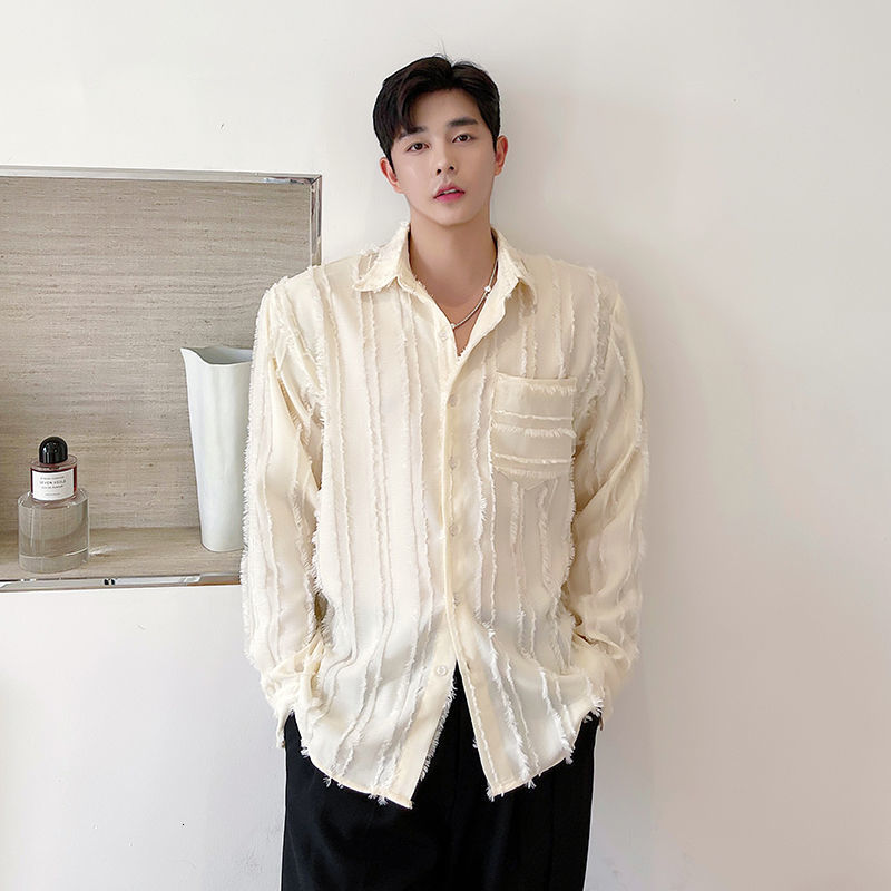 IEFB Korean Trend Niche Apricot Long Sleeve Men's Shirt Lapel Causal Niche Single Pocket Shirts For Male 9Y7543 210524