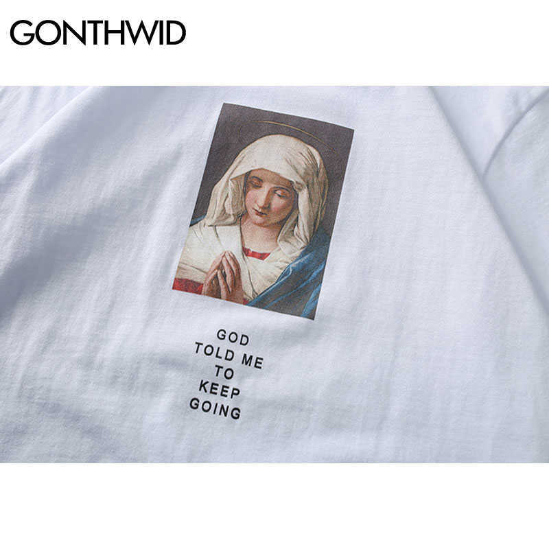 GONTHWID Men's Virgin Mary Printed Short Sleeve T Shirts Summer Casual Cotton Hip Hopo Tops Tees Fashion Streetwear Tshirts 210629