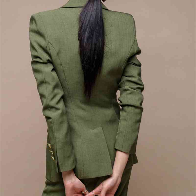 Ladies Autumn Winter Suit Office Work Double Breasted Blazer Trouser Set Fashion Business Pant Suits for Women Formal Pantsuit 210520