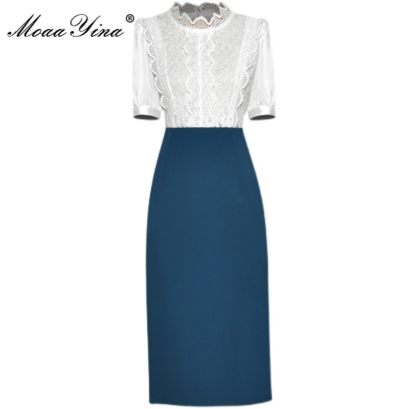 Fashion Designer Summer Midi Dress Women Lace Patchwork Short sleeve High waist Slim Pencil 210524, Blue
Fashion Designer Summer Midi Dress Women Lace Patchwork Short sleeve High waist Slim Pencil 210524, Blue