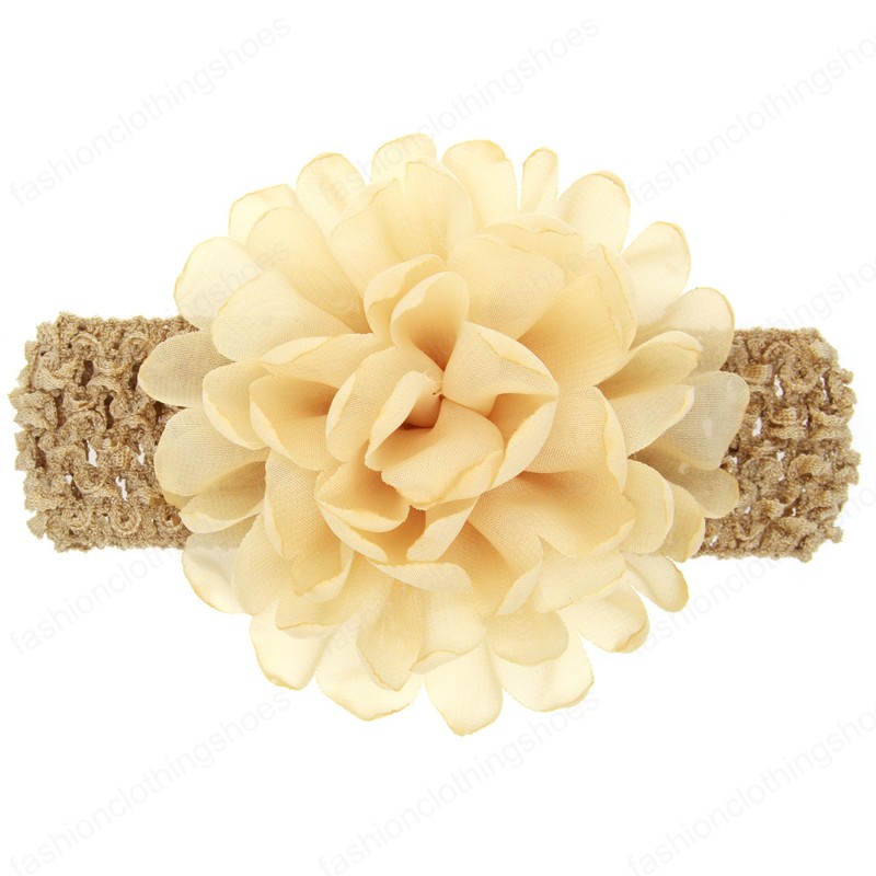 Solid Color Handmade Crochet Elastic Wide Hairband Fashion Chiffon Flower Infant Headband DIY Party Decoration Birthday Gifts