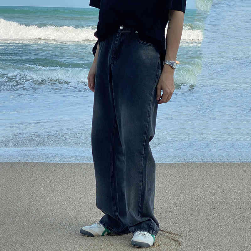 IEFB Korean Black Grey Gradual Change Jeans Men's High Waist Slim Split Bottom Wide Leg Denim Pants Vintage 9Y7405 210524
