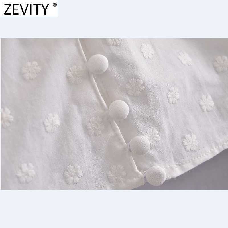 Zevity Women Sexy Off Shoulder Floral Embroidery Sling Smock Blouse Female Pleat Ruffles Shirt Chic Crop Blusas Tops LS9366 210603